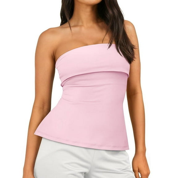 Going Out Tube Tops for Women 2025 Trendy Summer Off Shoulder Backless Cute Work Shirts Vacation Top Y2k Outfits Pink L