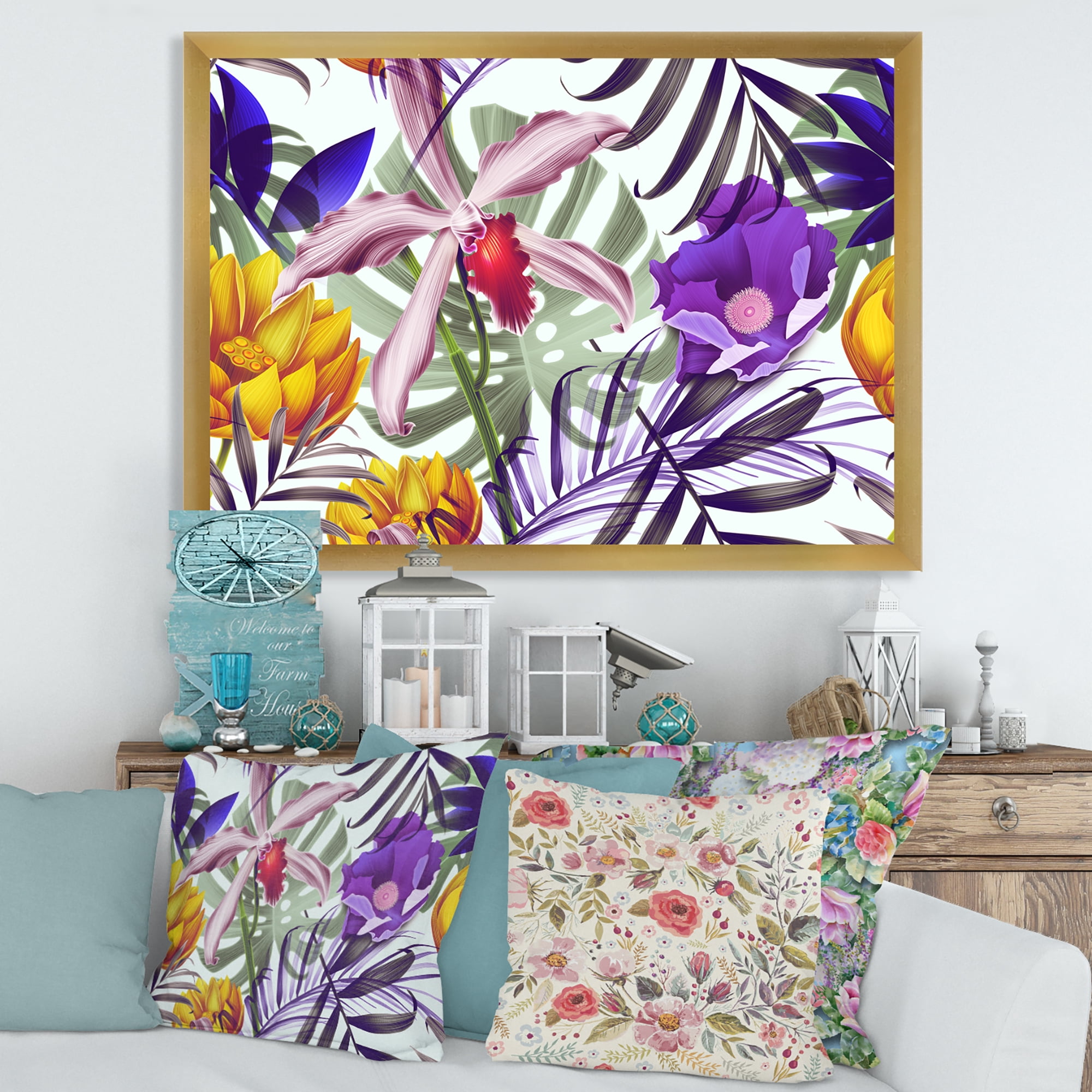 Designart 'VIntage Tropical Flowers IX' Traditional Framed Art Print
