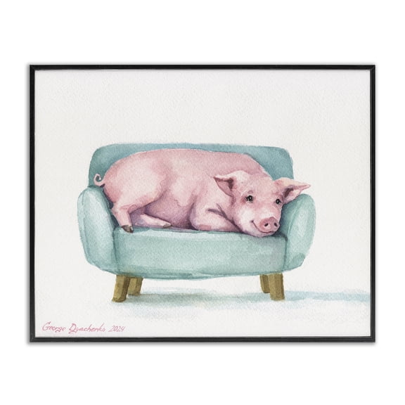 Stupell Industries Cute Piglet on Armchair Black Framed Giclee Art, design by George Dyachenko