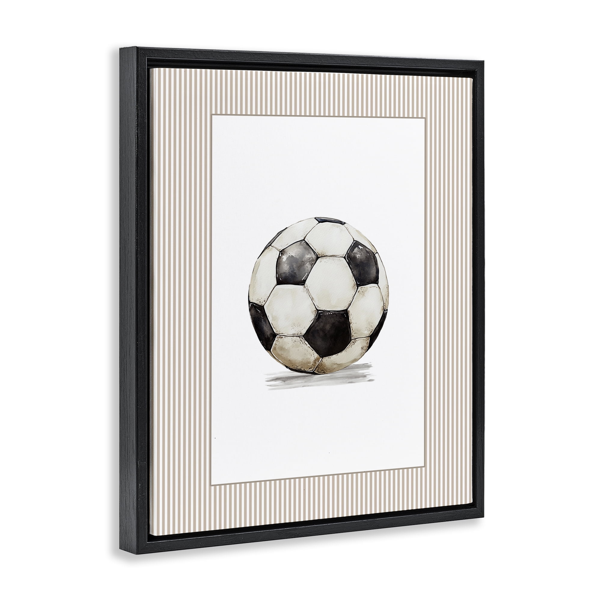Stupell Industries Vintage Sports Soccer Ball Black Framed Floater Canvas Wall Art, design by Christine Simpson Art