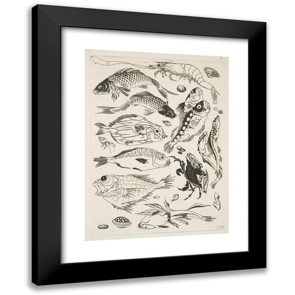 Félix Bracquemond 11x14 Black Modern Framed Museum Art Print Titled - Fish (1866)