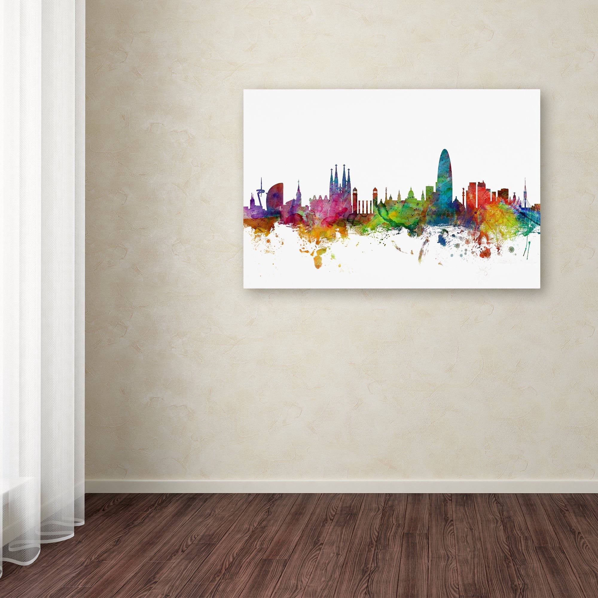 Trademark Fine Art "Barcelona Spain Skyline" Canvas Art by Michael Tompsett