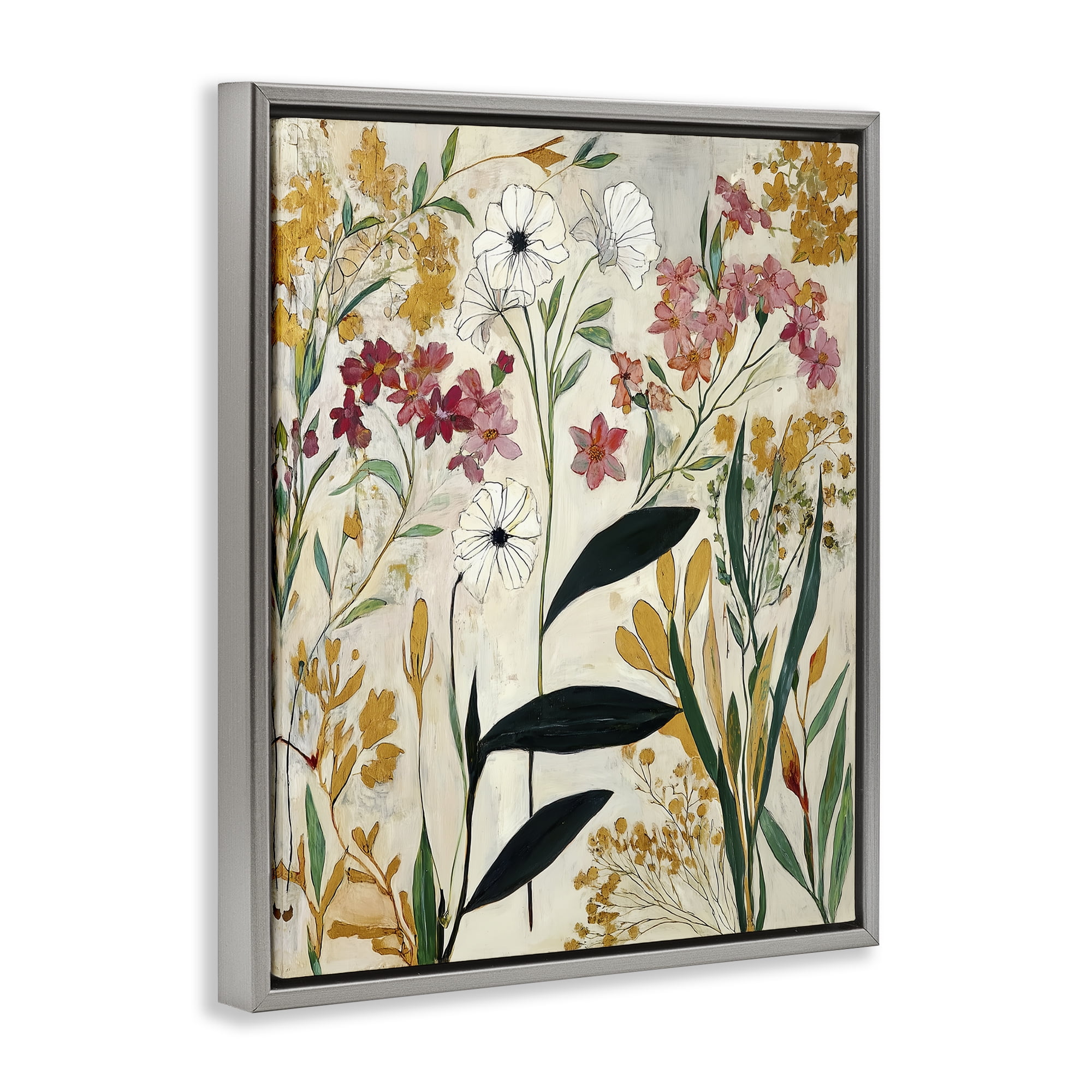 Vintage Playful Botanicals Gray Framed Floater Canvas Wall Art, design by Annabelle Hall
