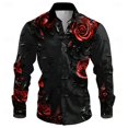 thumbnail image 4 of HOWPAY Mens Dress Shirts Valentines Rose Flower Print Button down Long Sleeve Regular Fit Shirts Stretch Holiday Party Fall Clothes Black L, 4 of 5