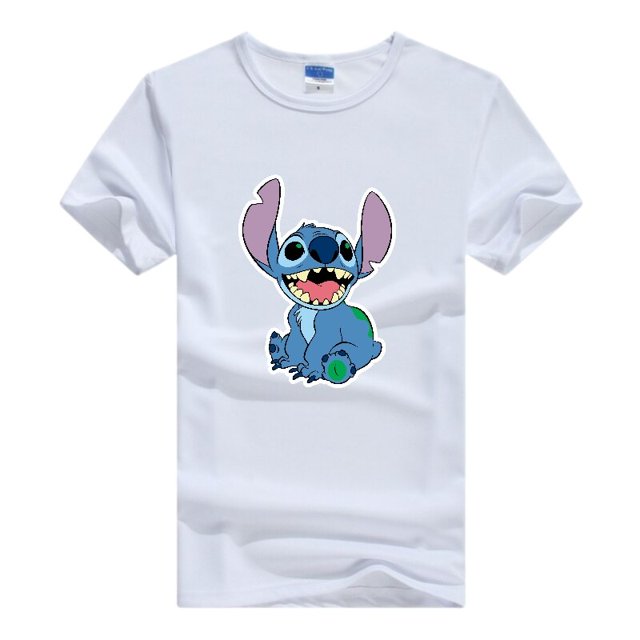 Disney-camisetas con estampado de Lilo & Stitch para mujer, blusa blanca Kawaii, blusas holgadas de manga corta