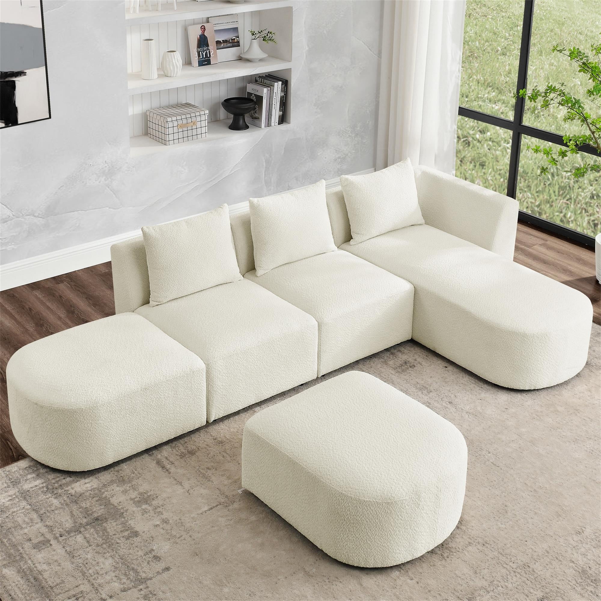 Kadyn 113" L Shape Sectional Sofa, Modern Sofa Couch with Right Side Chaise and Ottoman, Pillows, 5-Seater Modular Sofa for Small Space Living Room, Beige Kadyn 113" L Shape Sectional Sofa, Modern Sofa Couch with Right Side Chaise and Ottoman, Pillows, 5-Seater Modular Sofa for Small Space Living Room, Beige