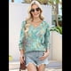 thumbnail image 4 of Blusas de 3/4 con Botones y Cuello en V para Mujer, Ropa Informal de Verano para Vacaciones de Playa, Ropa de Otoño 2025 Impresión Verde L, 4 of 7