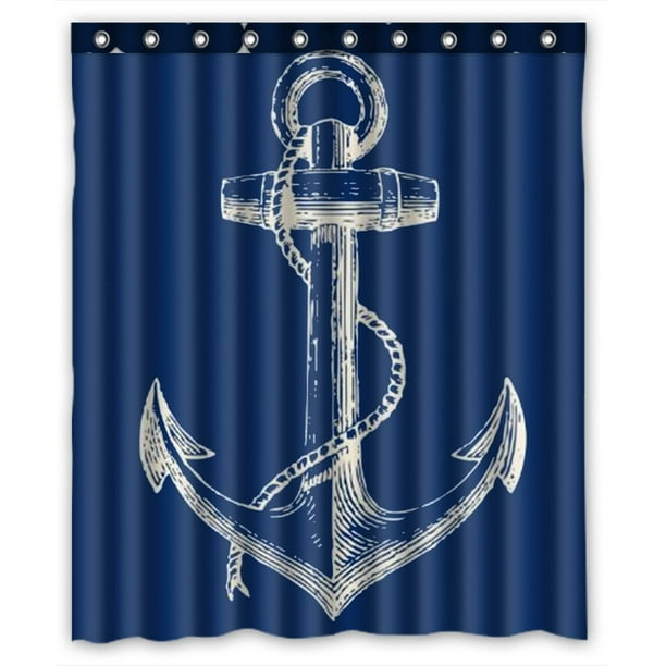 GCKG Nautical Navy Blue Anchor Bathroom Shower Curtain, Shower Rings Included 100 Polyester