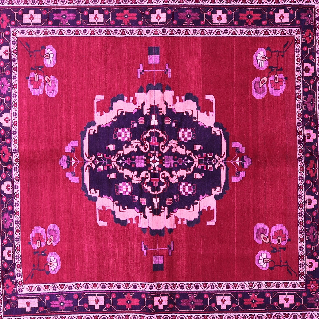 Ahgly Company Indoor Square Medallion Pink Traditional Area Rugs, 4 ...