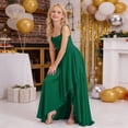 thumbnail image 7 of Byoo Girls Party Dress Solid Color Satin High-Low Ruched Bodice Maxi Dress Versatile Spaghetti Strap Gown,Green, 7 of 7
