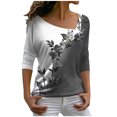 thumbnail image 2 of AOOCHASLIY Women's Blouse Fashion Women Casual V-Neck Long Sleeve Loose Flowers T-Shirt Printing Tops, 2 of 5