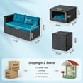 thumbnail image 6 of Ktaxon 4-Piece Patio Rattan Sofa Set, 2 Loveseats with Storage & Pet Coffee Table, Peacock Green Cushions, Black, 6 of 11