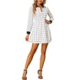 thumbnail image 3 of INSPIRE CHIC Women's Plaid Long Sleeve Button Up Point Collar Shirt Dress S White, 3 of 6