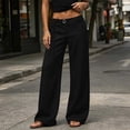 thumbnail image 5 of Women's Low Rise Drawstring Wide Leg Dress Pants Metal Ring Detail Loose Palazzo Trousers with Pockets Fall Elegant office Casual Pants Black, 5 of 8