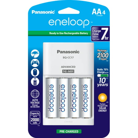 Panasonic eneloop AA 4 Pack + 4-position charger (Best Aa Battery Charger For Eneloop)