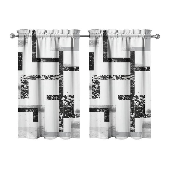 Vintage Black and Grey Lines Tier Kitchen Curtains for Bathroom Living Rod Pocket Window Drapes 28"x39" 2 Panels Window Treatment Tiers
