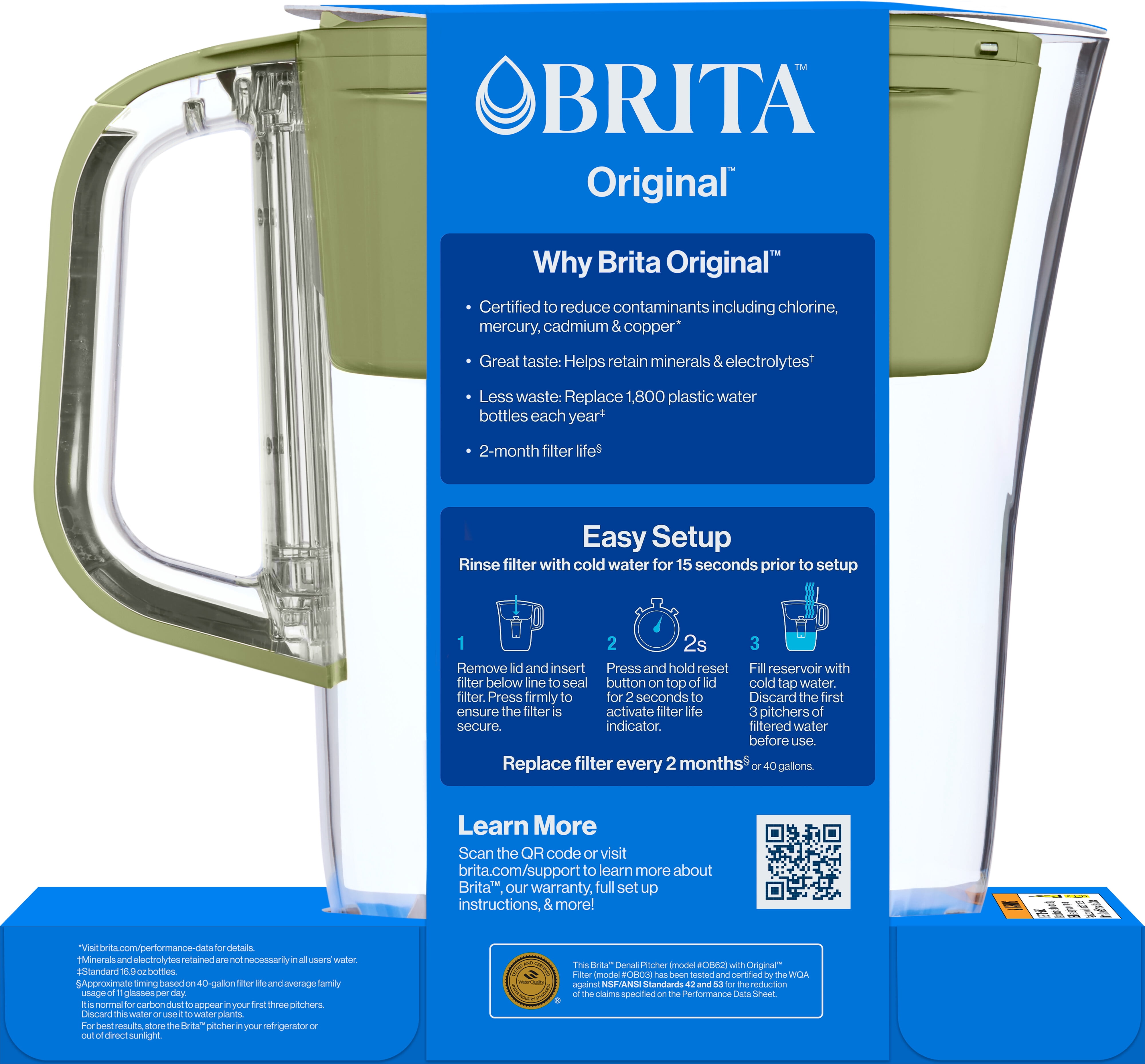 Brita® Small 6 Cup Denali Water Filter Pitcher with 1 Brita Standard Filter, Olive