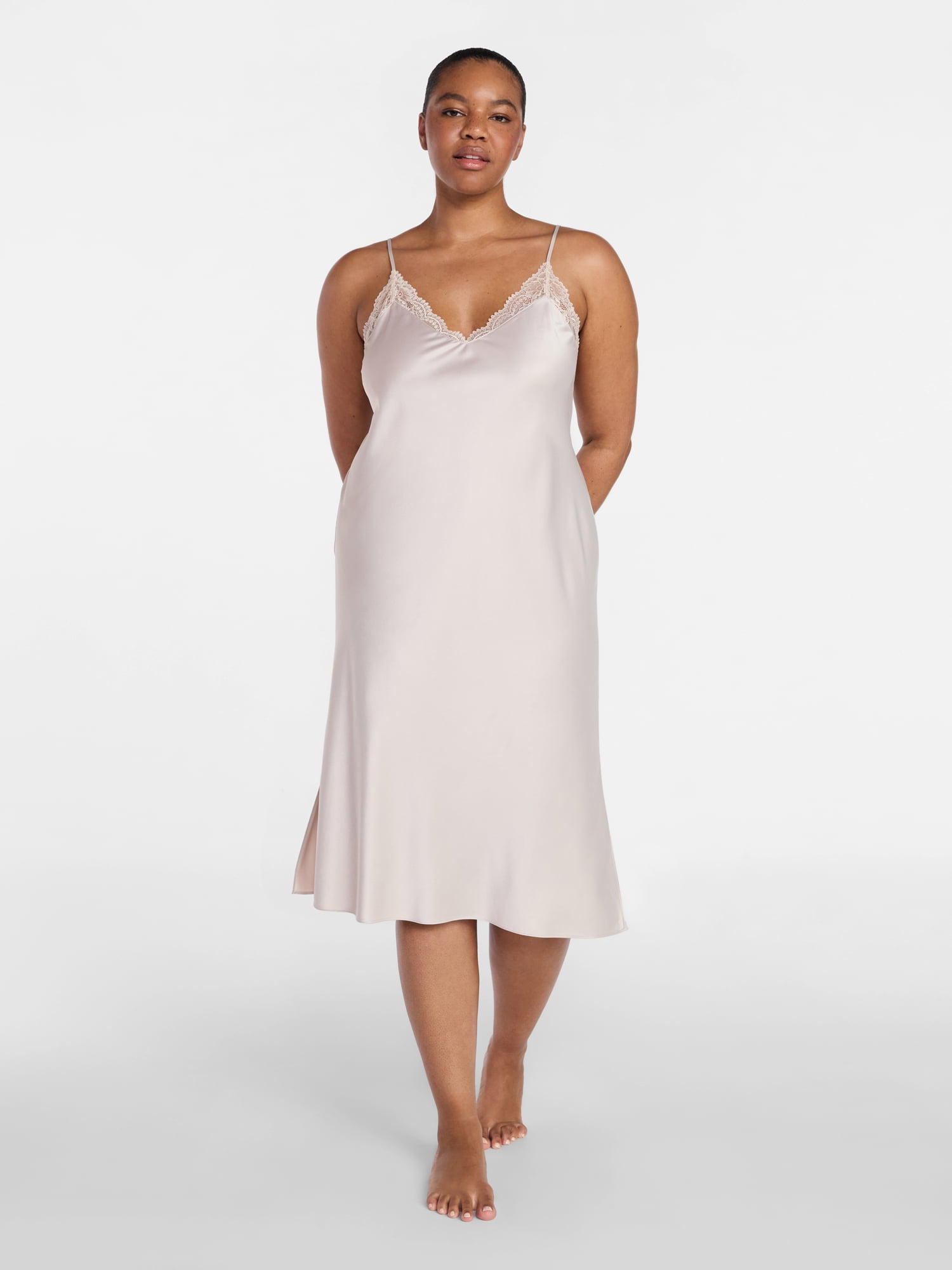 Joyspun Women’s Satin Midi Chemise, Sizes S-3X