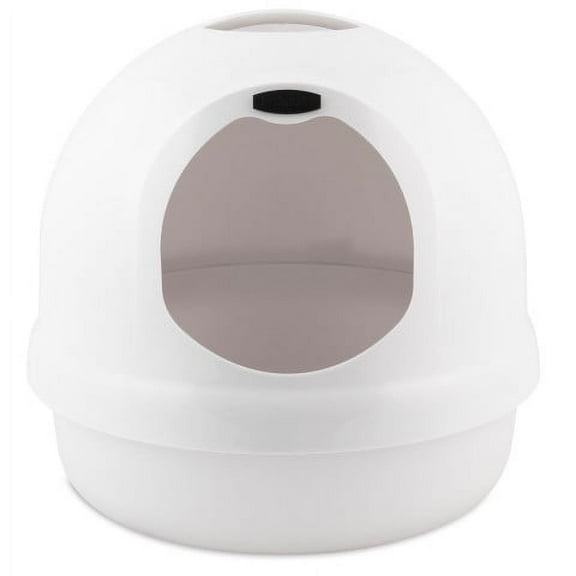 Petmate Booda Dome Plastic Enclosed Cat Litter Box with Dome Lid, Covered Cat Litter Pan, White