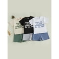 thumbnail image 3 of Loicainy Toddler Baby Boy Summer Outfits 6 12 18 24 Months 2T 3T 4T Letter Print Short Sleeve T-shirts and Solid Shorts 2 Piece Clothes Set, 3 of 9