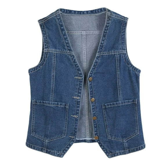 Plus Size Womens Denim Vest Button Front Sleeveless Jean Jackets Dressy Casual Outerwear Coat Streetwear Dark Blue, 2XL