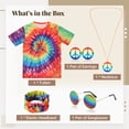 thumbnail image 5 of 60s 70s Men's Hippie Costume Outfit, Colorful Tie-dye Print T-shirt Set with Headband, Sunglasses, Peace Sign Necklace, 5 of 7