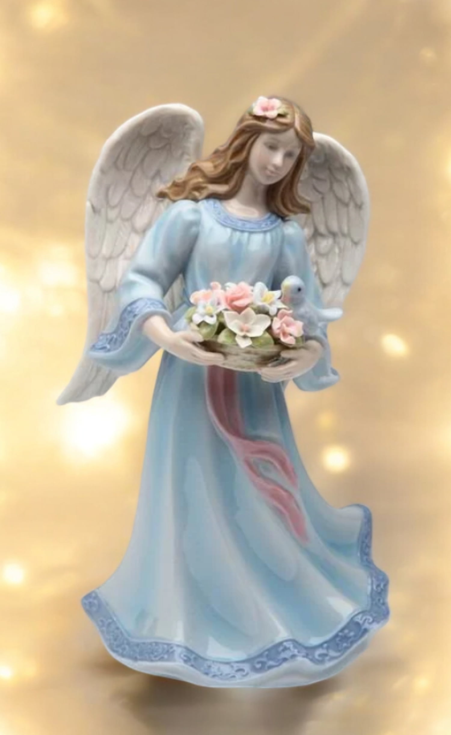 Cosmos 80112 Fine Porcelain Angel with Flower Basket and Bird