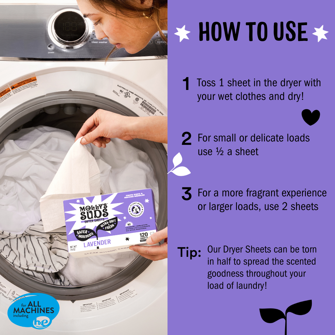 Molly's Suds Plant-Based Fabric Softener Dryer Sheets, Lavender, 120 Count photo 3