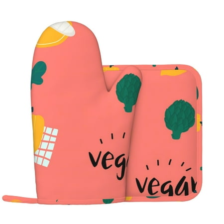 

Vegan Food Oven Gloves Pot Clip Set Non slip Cooking Gloves Kitchen Gloves Microwave Oven Barbecue Washable and Heat Resistant Oven Left Hand Cover