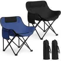 2 Pack Compact Camping Chairs Portable Folding for Outside with Carry Bag Lightweight Moon Chairs for Travel Picnic Hiking Beach Fishing, 600D Oxford, Supports 330lbs(Blue, Black)