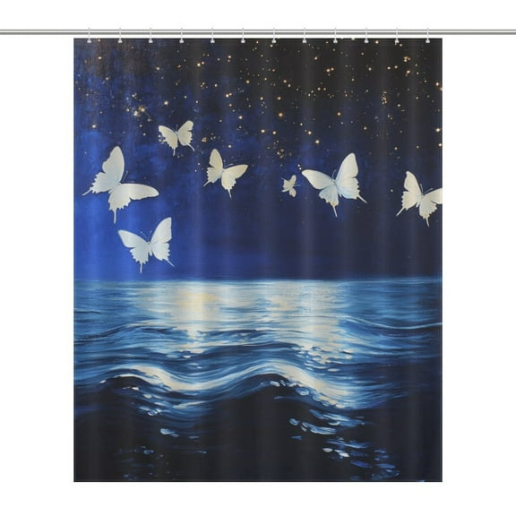 Dancing Butterflies Waterproof Polyester Quick-Drying Shower Curtain for Bathroom with 12 Hooks