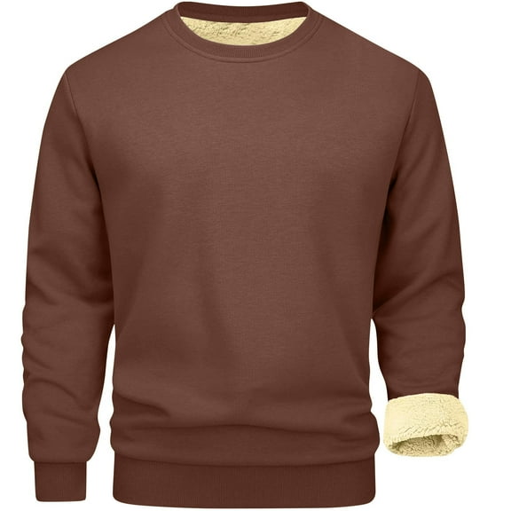 Fshiont Mens Crewneck Thermal Shirts Sherpa Lined Sweatshirts Winter Warm Soft Fleece Long Sleeve Thick Pullover Tops Coffee L