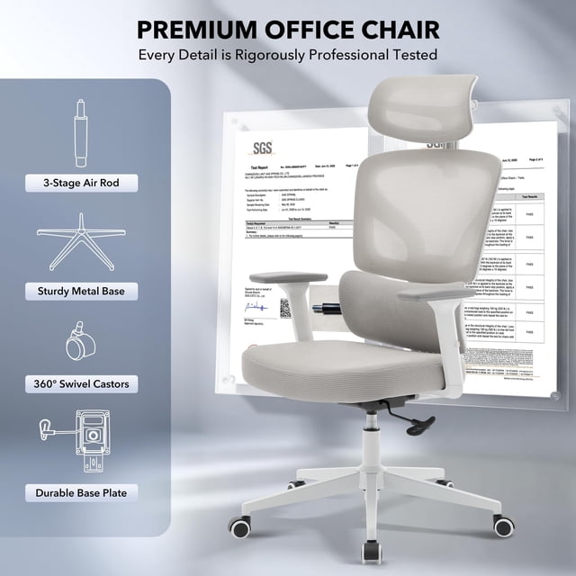 AKDSteel Ergonomic High-Back Mesh Office Chair With Adjustable Lumbar Support, 3d Armrests, Headrest And Recline Function