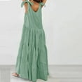 thumbnail image 6 of up to 60% off Gifts Usmixi Formal Dresses for Women Casual Plus Size Loose Flowy Ruffle Swing Tie Strap Long Dresses Round Neck Sleeveless Solid Summer Maxi Dress Green s, 6 of 6