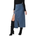 thumbnail image 4 of INSPIRE CHIC Style Women's Skirt Jean Zipper Front Split Maxi Length Denim Skirts with Pockets L Sky Blue, 4 of 6