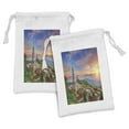 thumbnail image 1 of Landscape Fabric Pouch Set of 2, View of Chiang Mai at Sunset in Doi Inthanon Mountain Thailand Historical, Small Drawstring Bag for Toiletries Masks and Favors, 9" x 6", Multicolor, by Ambesonne, 1 of 2