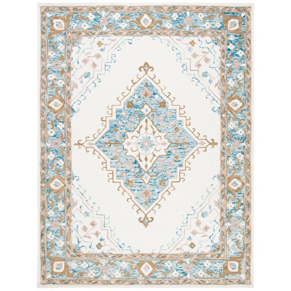 SAFAVIEH Micro-Loop Byron Geometric Striped Area Rug, Ivory/Blue, 8' x 10'