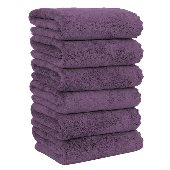 MOONQUEEN 6 Pack Premium Hand Towels - Quick Drying - Microfiber Coral Velvet Highly Absorbent Towels - Multipurpose Use as Hotel, Bathroom, Shower, Spa, Hand Towel 16 x 28 inches (Plum)