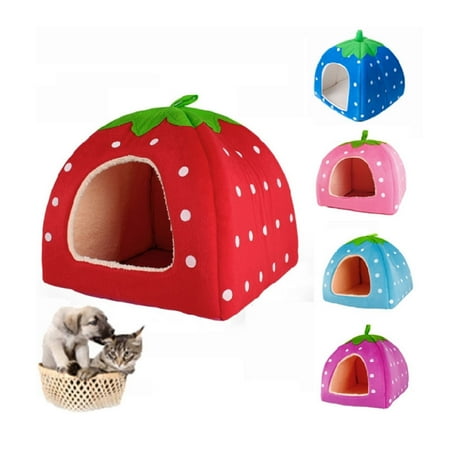 Dog House Blind - Zimtown Soft Strawberry Pet Dog Cat Bed House Kennel Doggy Warm Cushion Basket S M L