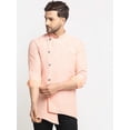 thumbnail image 2 of eloria Traditional Men's Peach Geometric Woven Design Asymmetric Kurta, 2 of 7