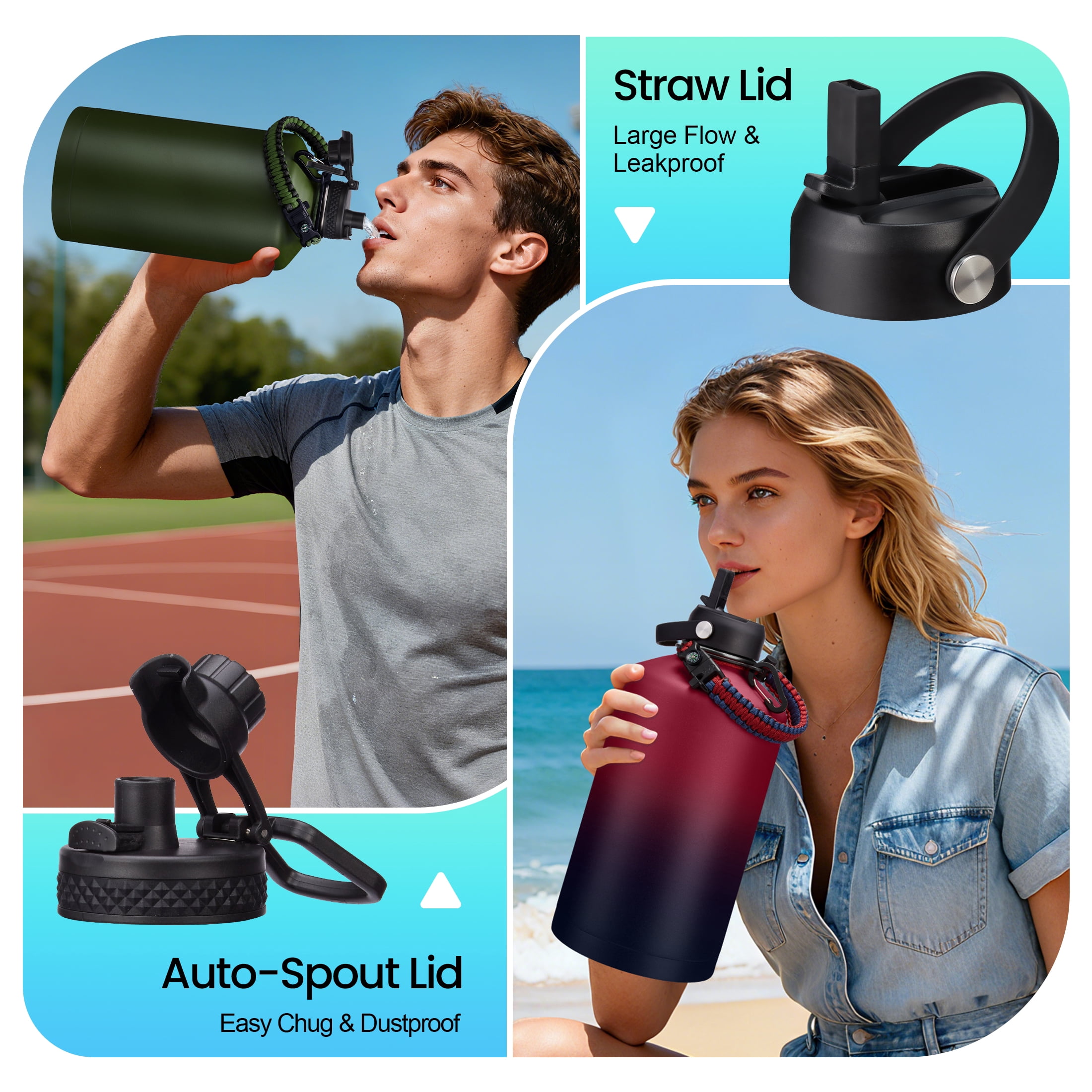 128 oz Stainless Steel Water Bottles - 1 Gallon Insulated Water Bottle with Straw, Metal Gallon Water Canteen Keep Cold-48h & Hot-12h, Army Green