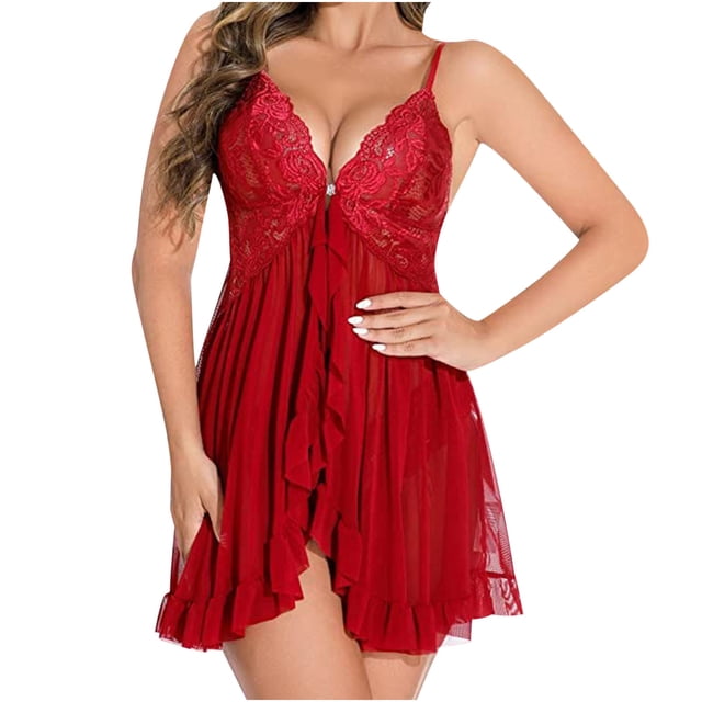 DPTALR Robe Camisole en Satin Uni avec Dentelle pour Femmes Grande Taille sous-Vêtements Aguichant de Tentation