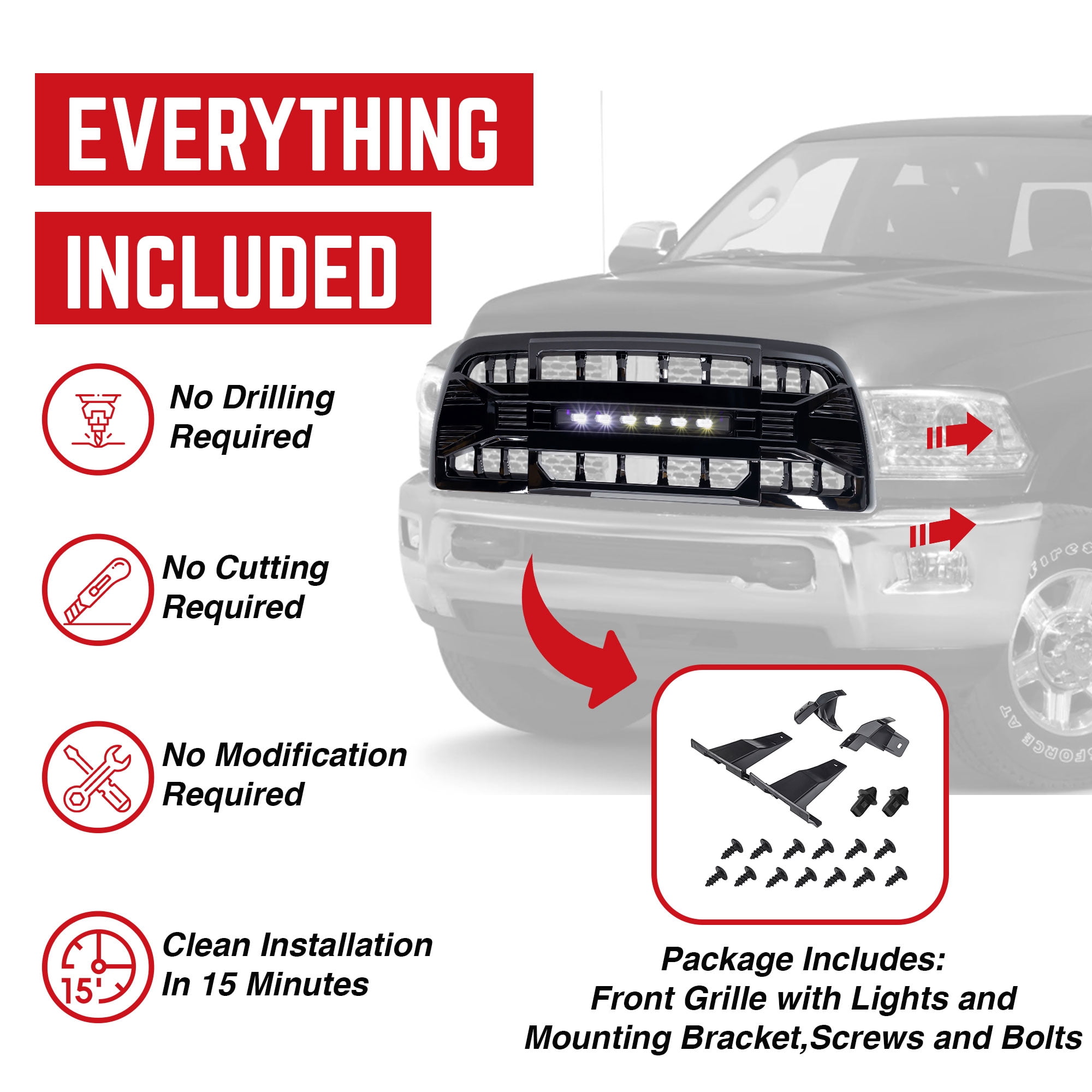 AMERICAN MODIFIED Armor Grille for 13-18 Dodge Ram 2500/3500, Glossy Black
