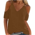 thumbnail image 1 of Timegard Womens Tops Summer V Neck Cold Shoulder Short Sleeve Fitting Comfy Tee Tops Casual Fashion, 1 of 5