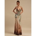 thumbnail image 6 of Brown Abstract Print Deep V-Neck Backless Bodycon Maxi Dress, Mermaid Silhouette Evening Dress, 6 of 7