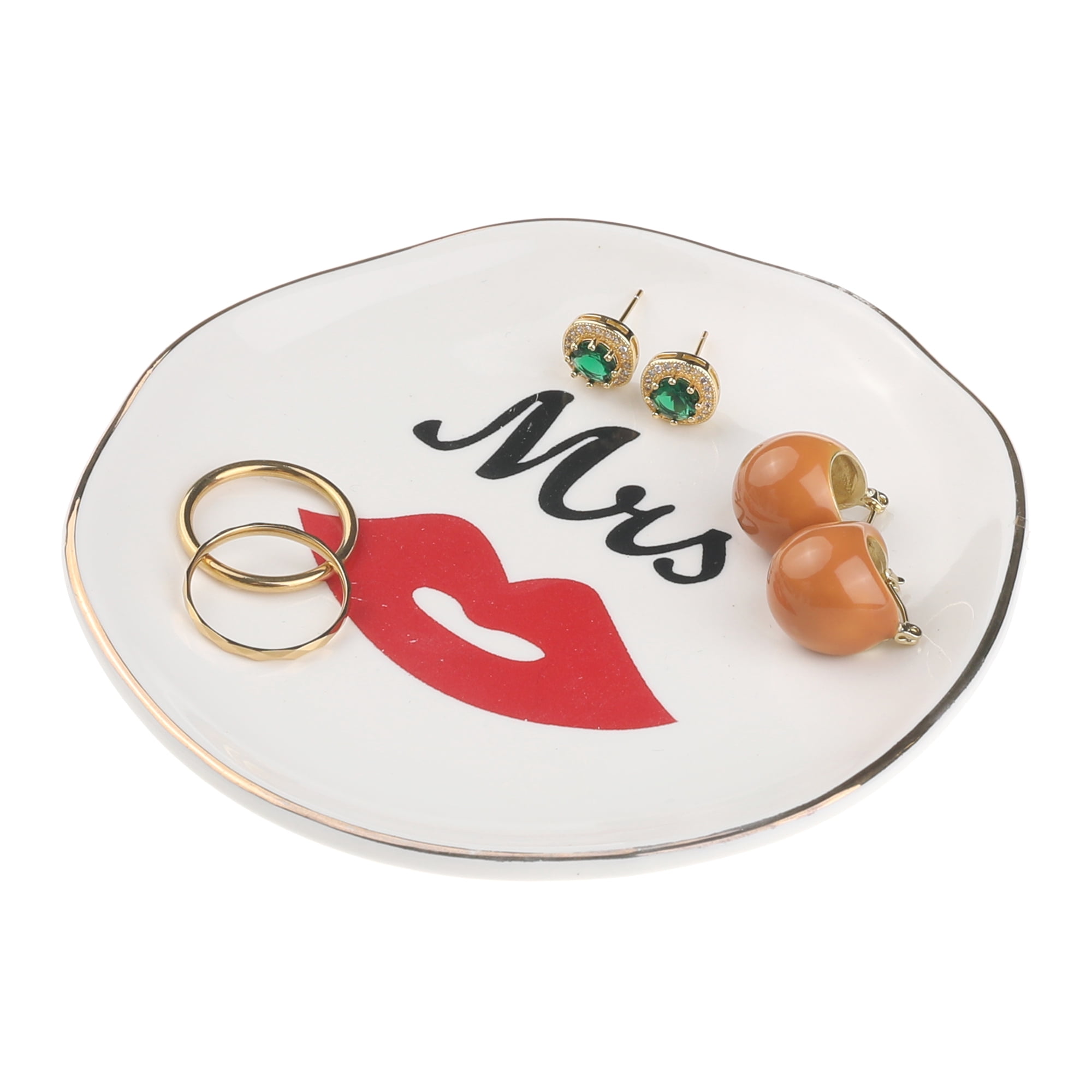 Unique Bargains Ceramic Jewelry Tray Trinket Dish Jewelry Boxes White Mrs Pattern