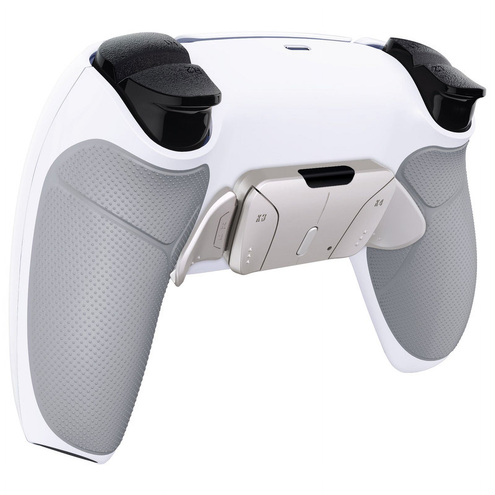 eXtremeRate Real Metal Buttons RMB RISE4 V3 Remap Kit for PS5 Controller BDM-030 040 050, Redesigned Gray Rubberized Grip White Bottom Shell Upgrade Board 4 Silver Back Paddles Set for PS5 Controller