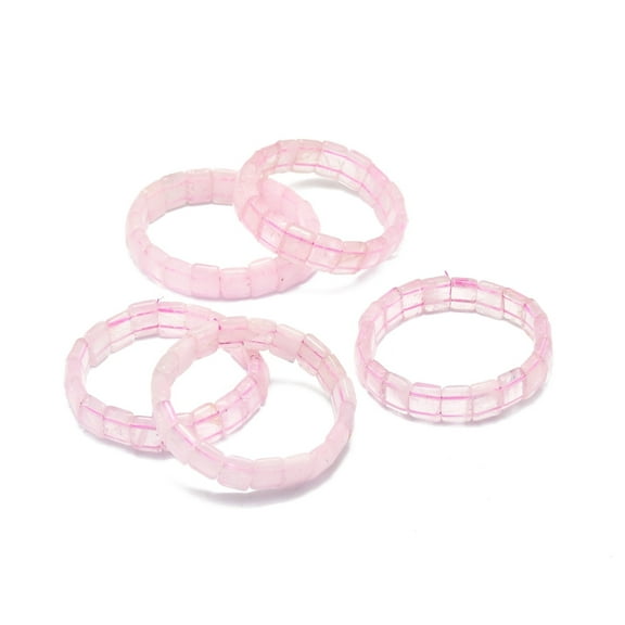 2 pc Natural Rose Quartz Rectangle Beaded Stretch Bracelet Gemstone Jewelry for Women Inner Diameter: 2-1/8~2-1/4 inch(5.5~5.7cm)