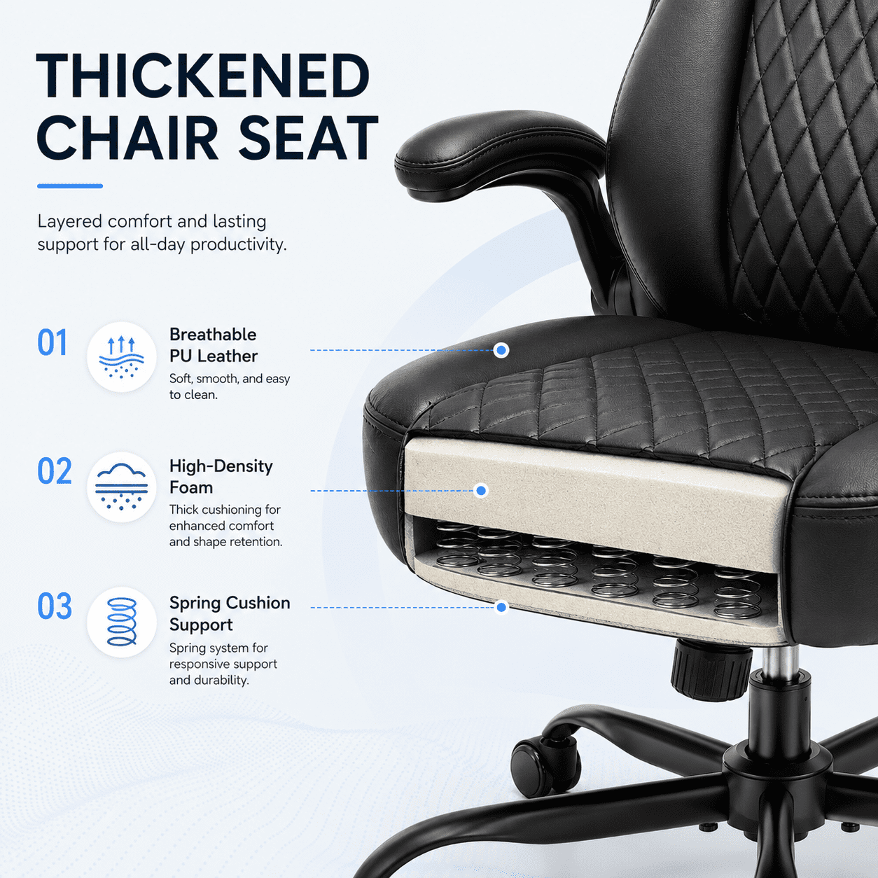 CloudRest Pro Office Chair, 400LBS Wide Seat Ergonomic Computer Desk Chair High Back Executive Leather Chair Adjustable Task Chair Lumbar Back, Black