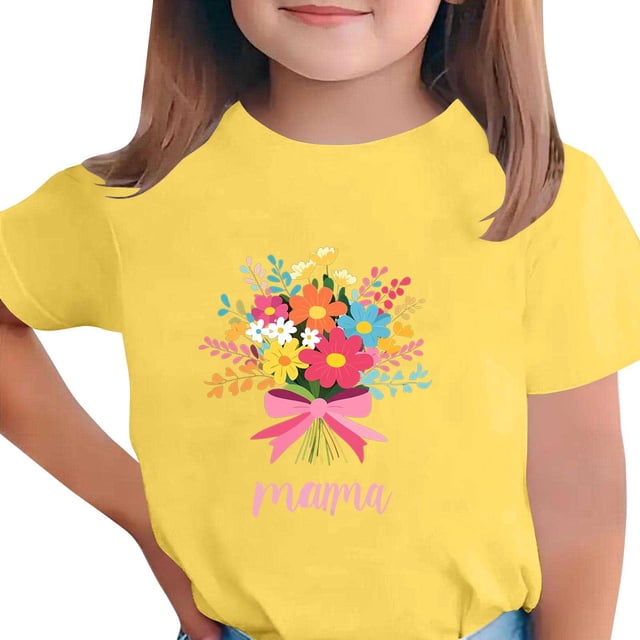 Zpanxa T-Shirts pour Tout-Petites Fille Imprimé Fête des Mères Col Rond Manches Courtes Haut Polyester Spandex 12-13 Ans